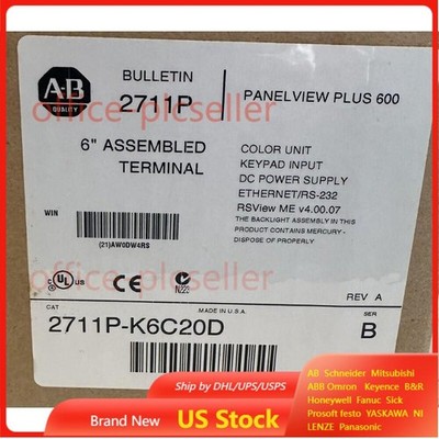 2711P-K6C20D /B NEW AB PanelView Plus 600 EtherNet KEYPAD DISPLAY HT US Free Tax
