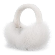 Winter Ear Muffs Faux Fur, Women Girls Ear Wamers Foldable Fluffy B-white