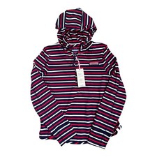 Vineyard Vines Girls Striped Sankaty Hooded Shep Shirt Red Navy M 10-12 NEW