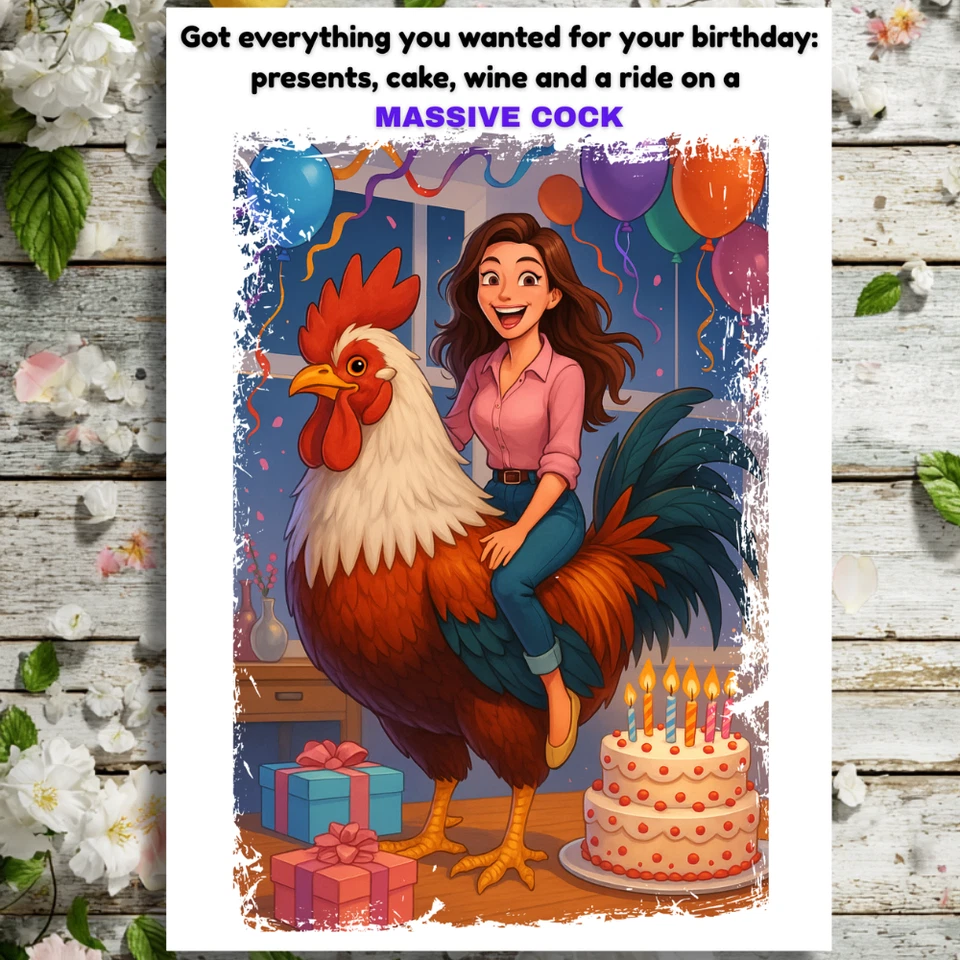 CHEEKYSTUDIOPRESS Funny Birthday Card Rude Card Rooster Cock GF Wife Daughter Freind for her hers