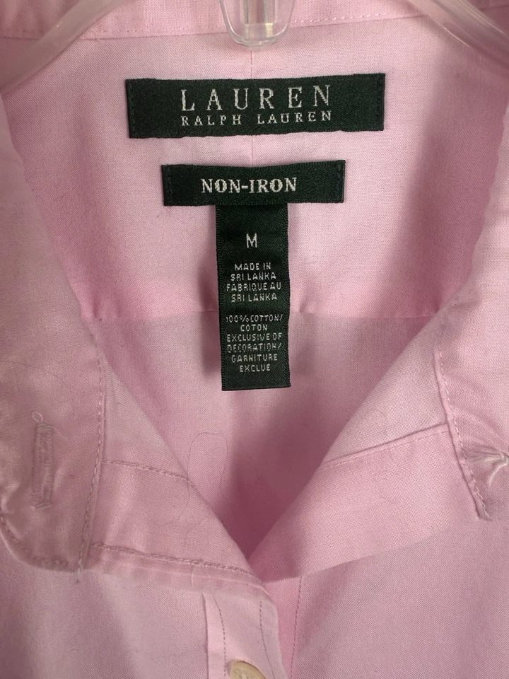 Camisa feminina Ralph Lauren manga longa sem ferro 100% algodão rosa tamanho médio nova com etiquetas - Imagem 2 de 3