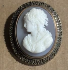 Vintage Cameo Brooch Pin Gold Tone White Lady Profile Costume Jewelry