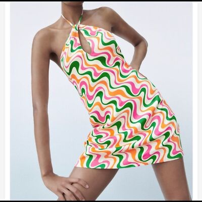 satin effect print dress zara PRINTED SATIN EFFECT MIDI DRESS - Multicolored