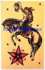 VINTAGE Cowboy on Bucking Horse TATTOO Flash Print