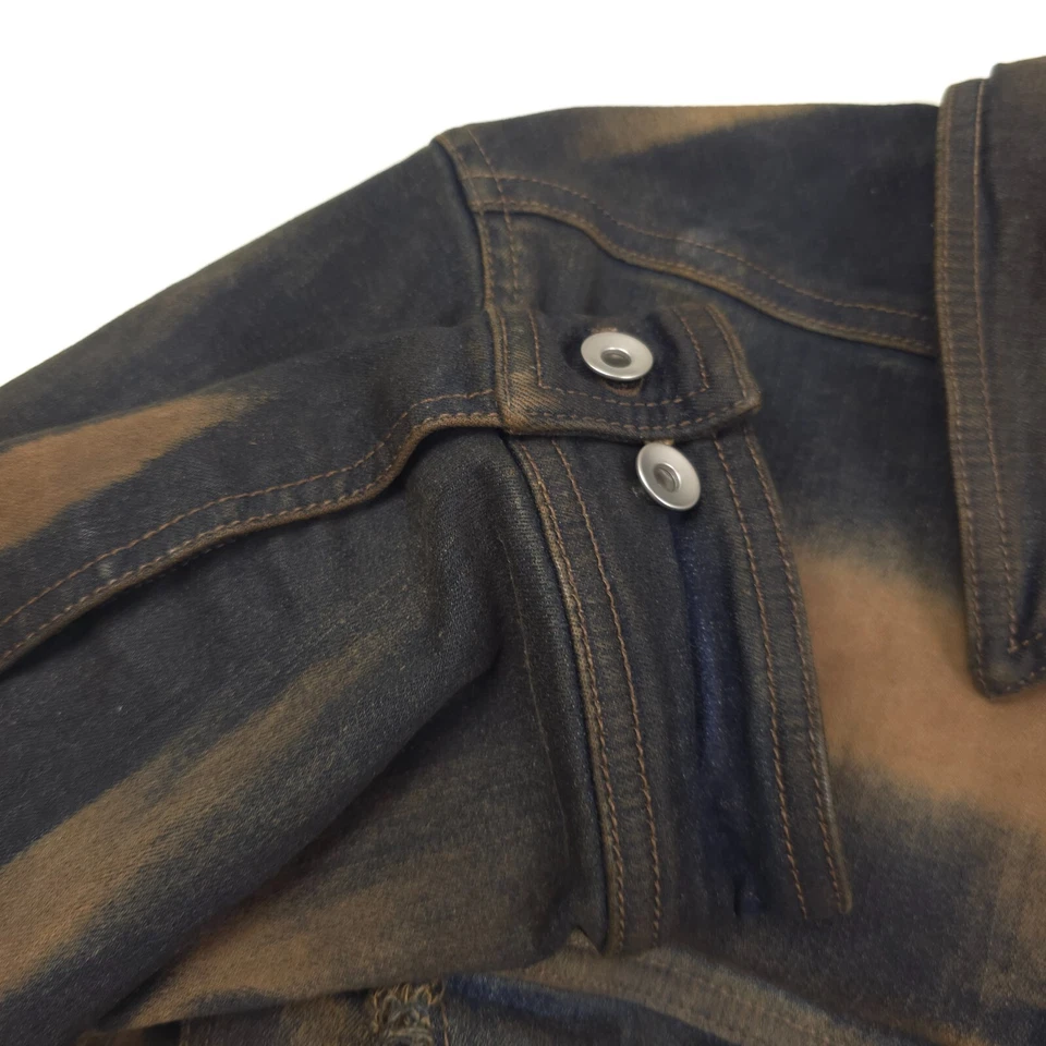 $1350 Drkshdw por Rick Owens Calce Ajustado Azul Barro Denim Camionero Chaqueta Para Hombre Pequeña Foto 3 de 4