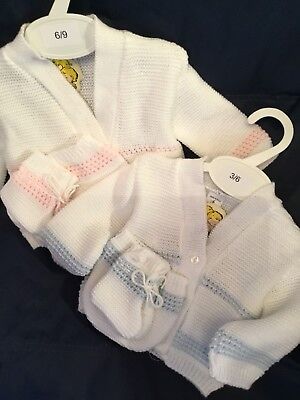 Spanish Knitted Baby Boys Girls Newborn Chunky Cardigan Pink Blue Ivory 0-9 Mths