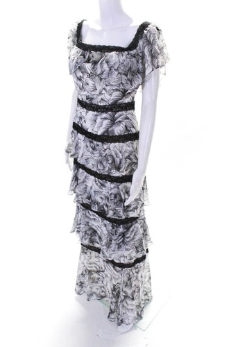 BCBG Max Azria Womens Off Shoulder Tiered Floral Maxi Dress Black White  Size 8 613000331595 | eBay