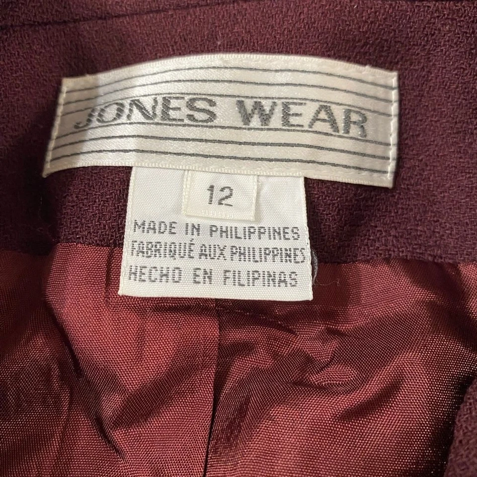 Traje Falda Jones Wear 100% Lana Borgoña Talla 12 Foto 4 de 4