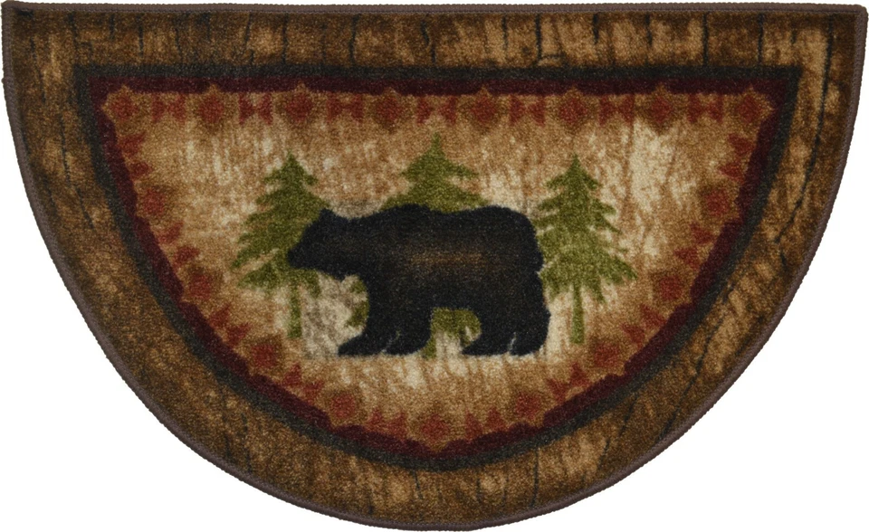 COZY CABIN Lodge Cabin Rug Mat Birch Bear Black Brown Beige Washable Accent Matching Set