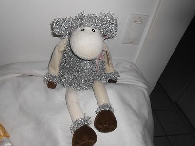 a & A global gray PLUSH WHITE LAMB SHEEP 20'' sheer pink bow lovey