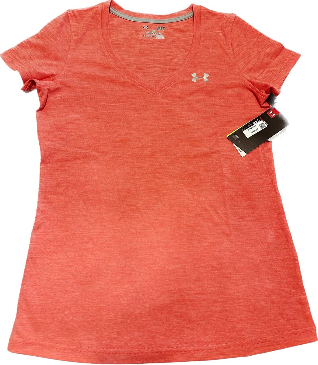 Under Armour Women's Heat Gear V-Neck Small T-shirt Coral/peach
