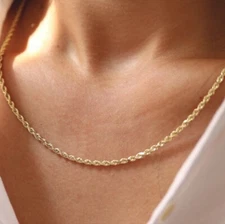 14K Solid Gold Diamond Cut Rope Chain Necklace 1mm-4mm Women's 16"- 24"