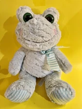 HugFun Plush Aqua Frog Plush 16” Stuffed Animal Big Eyes Soft Teal Bow
