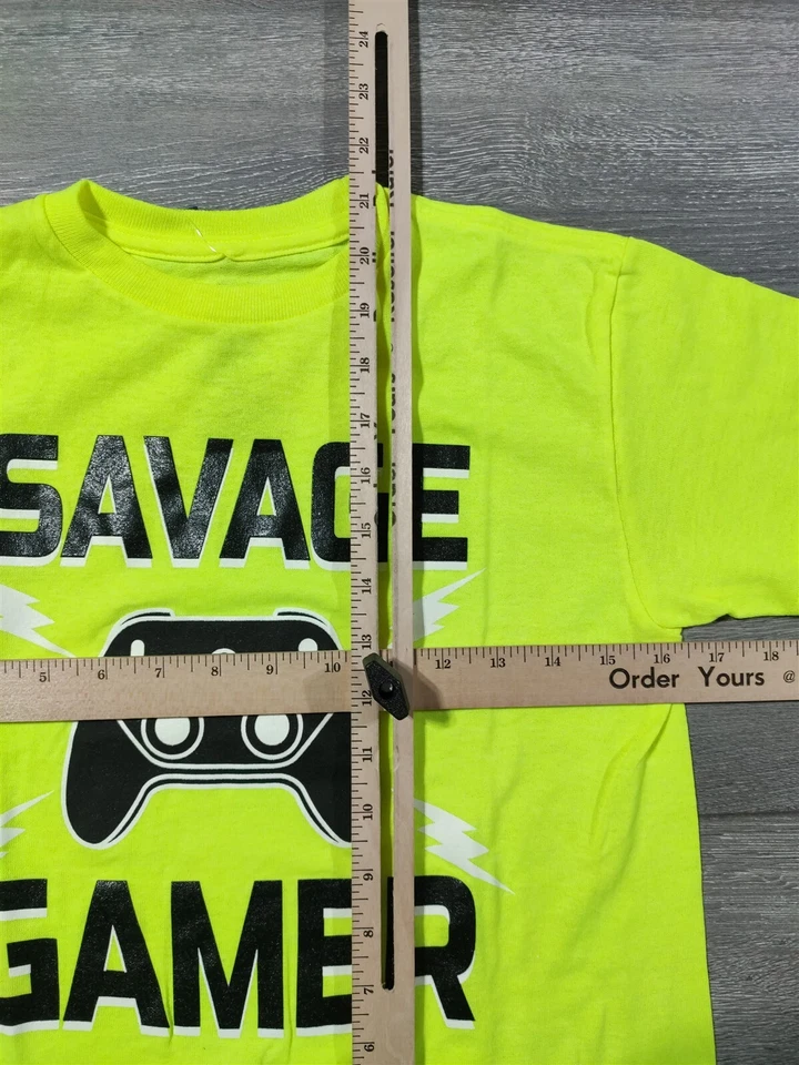 Видеоигра рубашка для мальчиков маленький 6-7 Savage геймер лайм зеленый футболка весело новинка подарок - Изображение 4 из 4
