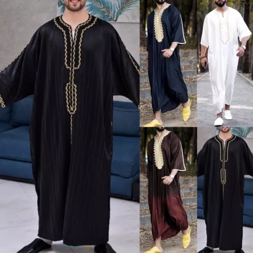 Mens Robe Muslim Clothing Saudi Arab Jubba Kaftan,Dishdash,Thobe,Long-Sleeve - Picture 5 of 36