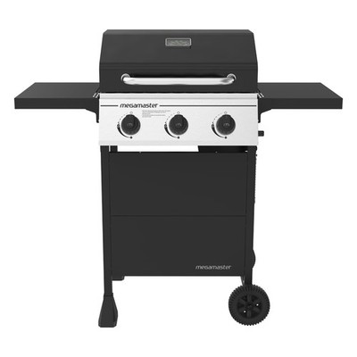 Megamaster 3-Burner Propane Gas Grill with Folding Side Tables, 30,000BTUs, 4...