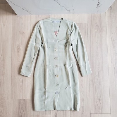 Vintage Ildi Marshall Dress Womens 2 Sage Green Button Front Silk Pleated Midi