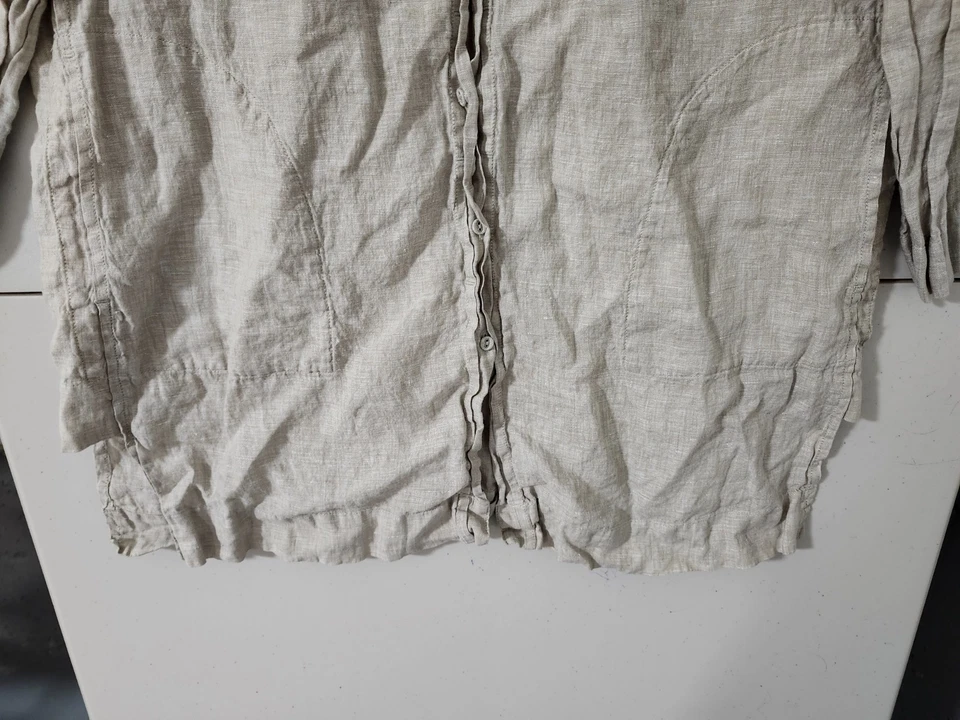 Poetry Dress Womens 12 Beige Mini Button Up Long Sleeve Shirt Shift 100% Linen - Image 2 of 4