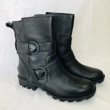 Sorel Phoenix Womens Boots 7.5 Waterproof Black Leather Buckle Straps Moto Biker