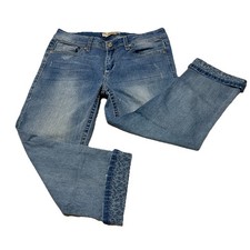 Seven7 Slim Straight Floral Cuff Crop To Capri Stretch Jeans Mid Rise Women  s 10