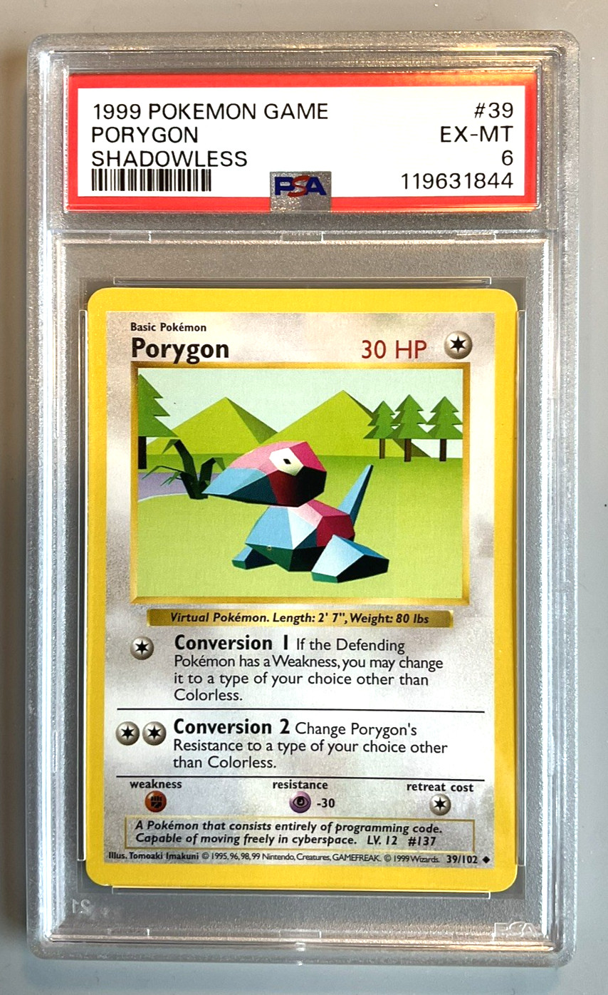 Pokémon Card 1999 Base Set  Shadowless  PORYGON  39/102  PSA 6