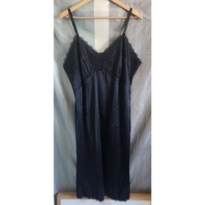 Velrose Vintage Black Lace Trim Full Slip Midi Dress Size 44 Made in USA 360