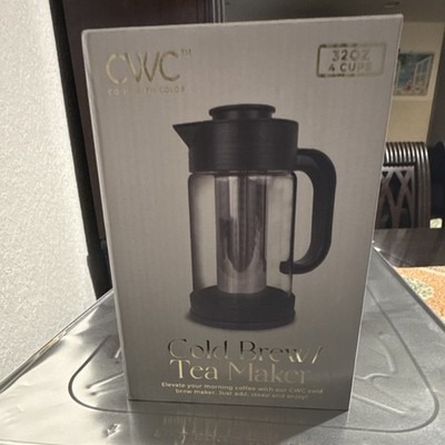 CWC Cold Brew/Tea Maker French Press 32oz 4 Cups Black Silver Glass Stainless