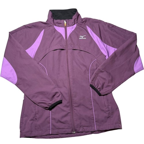 Mizuno Womens Running Windbreaker Jacket Purple Full Zip Athletic Small RN 89730