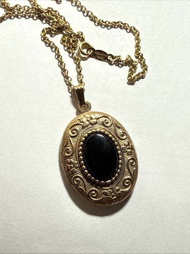Locket Necklace Vintage Gold Filled Black Onyx Fancy Unused Vintage - Picture 4 of 17