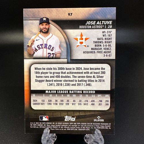 2025 Topps Stadium Club Light Blue Jose Altuve #97 Houston Astros - Afbeelding 2 van 2