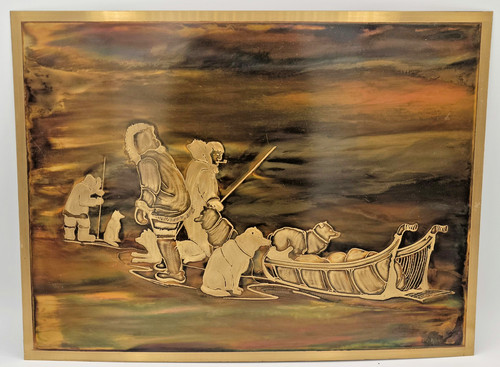 Priddat SIGNED Copper Acid Etching OUR NATIVE LAND Inuit Qimmiq Mushers Sled Dog