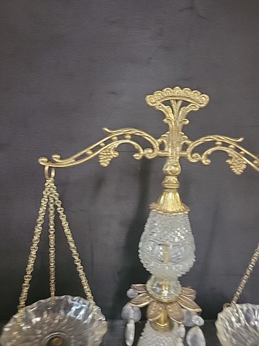 Scales of Justice Romania Vintage Ornate Glass Brass Italy Marble Base 20" - Picture 3 of 16