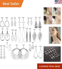 Versatile Silver Tone Clip-On Earrings Collection - 15 Pairs for Every Occasion