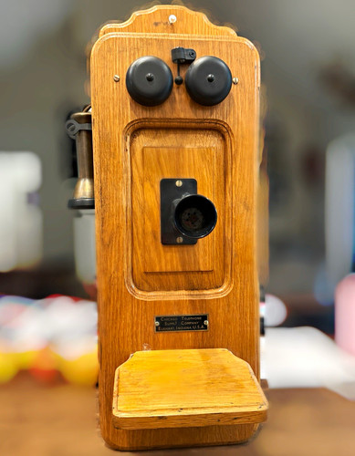 Chicago Telephone Supply Company Wooden Wall Telephone w/ Bells Crank Receiver