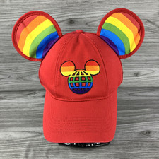 Disney Parks Rainbow Pride Mickey Ears Red Baseball Cap Hat Adjustable Excellent