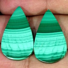 35.60Cts.Natural Malachite Pair Cabochon Gemstone Pear Wire Wrap 16X28X3MM