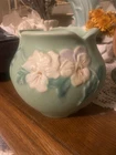 Vintage Green Weller Bulb Vase Pansies 1930s Matte finish . Great Condition! 5”