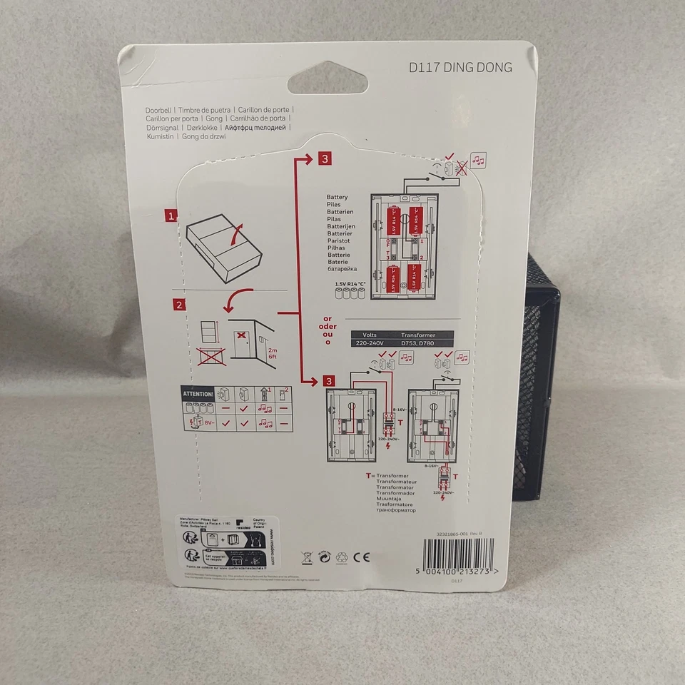 Timbre Honeywell Home Ding Dong clásico con cable blanco D117 nuevo sellado Foto 3 de 4