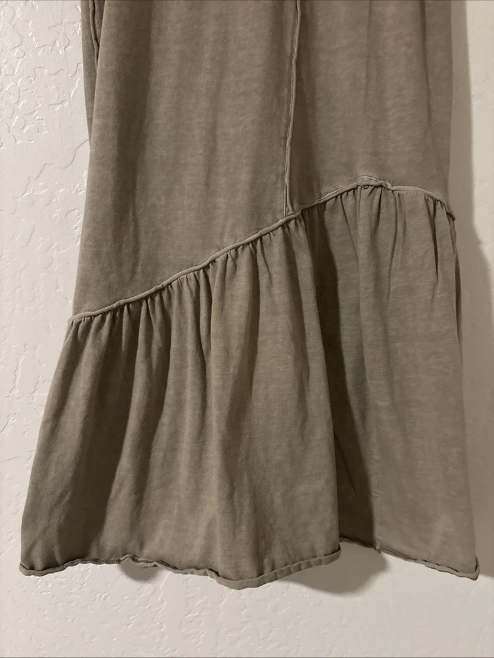 Maxi Falda Sahalie Algodón Orgánico Tejido en Niveles Volantes XS Verde Oliva Fluida Natural Foto 2 de 4