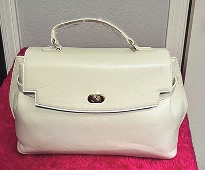 Cavalli Class Ivory Top Handle Bag Gold Hardware Clasp Rectangle Solid Women 