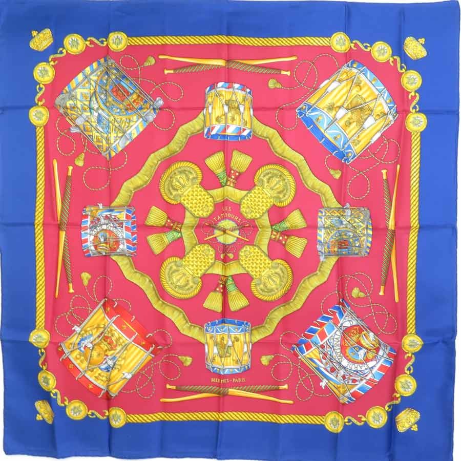 Hermes Les Tambours Silk Scarf Carre 90 E58351A R28 0710