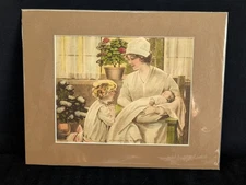RARE VTG Matted Print Bessie Pease Gutmann Introducing the New Arrival