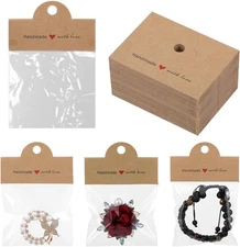 Bracelet Cards for Selling Jewelry 100 Pcs Brown Jewelry Package Bags with Hangi