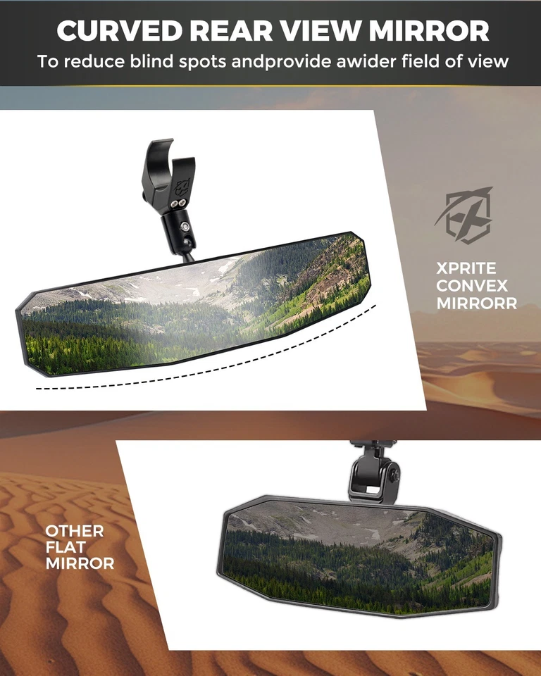 17" UTV Center Mirror Rear View w/LED Light For 1.5-2" Polaris RZR Can Am Yamaha - Image 3 of 4