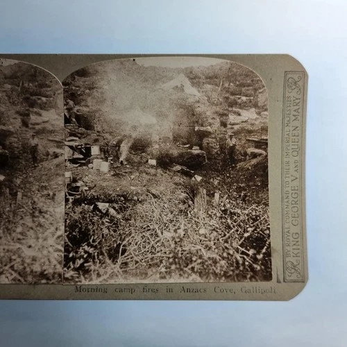 WW1 Military Stereoview C1916 Real Photo Turkey Gallipoli Anzac Morning Camp