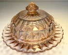 RARE Vintage Jeanette Windsor Diamond Pink Depression Glass w/Lid Candy Dish 6"