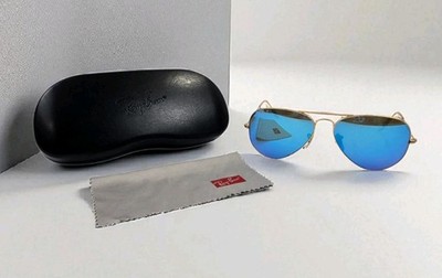 Ray-Ban Gold Frame Aviators with Blue Flash Polarized Lenses Ray Ban Sunglasses Aviator - Blue Mirror Lens W/ Matte Gold  main image 4
