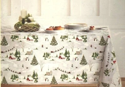 ENVOGUE Christmas Village Tablecloth Santa Sleigh Snowman 60x84 60x102 60x120 60x144 70”