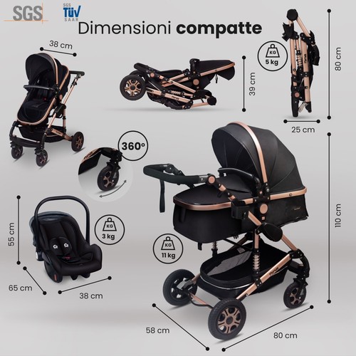 GaGaDumi Florida Kinderwagen Kinderwagen 3 in 1 - mit Autositz - Aluminium - Bild 14 von 43