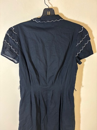BETSEY JOHNSON Black Cotton SCALLOP Wednesday Adams PUFF Sleeve SHIRT Dress 2 S - Picture 6 of 17
